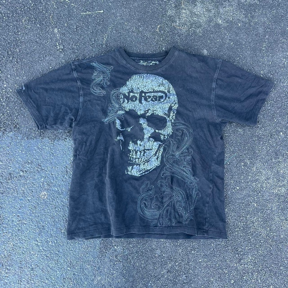 1990s NoFear Graphic Skull AOP shirt size XL